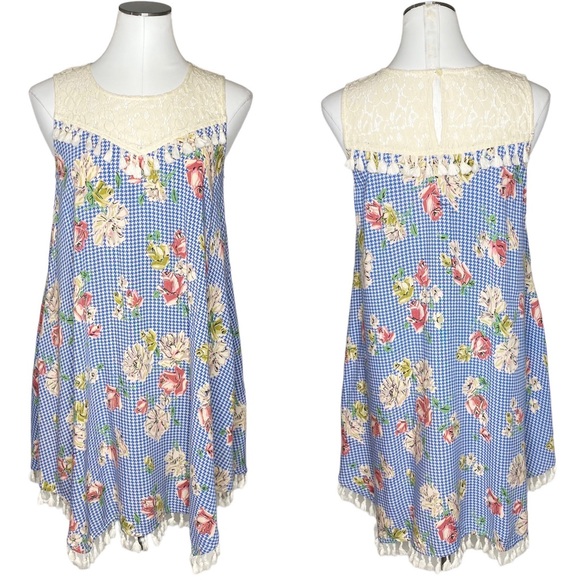 Uncle Frank Floral Houndstooth Swing Dress - Picture 1 of 10